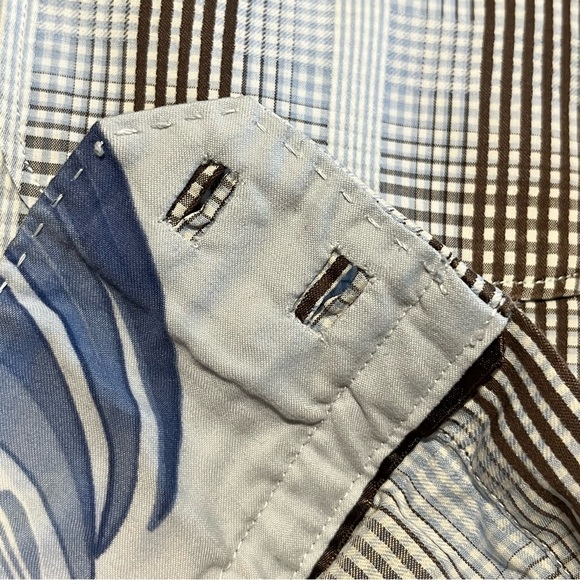 XL Tommy Bahama Flip Cuff Button Down Blue and Brown plaid shirt - Picture 9 of 13